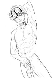 1boy 1male ai_generated bara big_penis bottom_pov civitai enticing gay gay_male illustrious_(stable_diffusion) implied_sex male male_focus male_only male_prey nude queer stable_diffusion sweat sweating tied_up tokyo_revengers yaoi black_and_white showing_off jerking jerkingoff one_arm_up arms_behind_head smirking_at_viewer smirking smirk tongue_out ryusei_satou