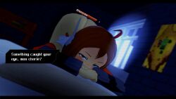 1boy 1boy1girl 1girl 1girls 3d ass ass_focus bedroom big_ass bottomless cross_code dialogue emilie-sophie_de_belmond koikatsu looking_at_viewer partially_clothed solo solo_female solo_focus spiritofrei text