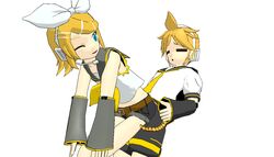 3d blonde_hair buttjob clothing kagamine_len kagamine_rin mikumikudance rubbing smile vocaloid