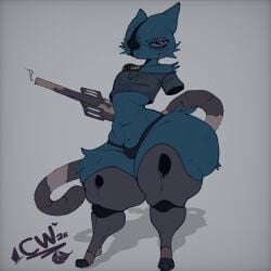big_ass cartoonwizzard cat_ears cat_tail curvy_hips cyborg eye_patch feline femboy furry furry_cat original_character pepper_(cartoonwizzard) prosthesis robotic_arm robotic_legs thick_ass thick_thighs