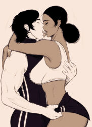 1boy 1boy1girl 1girls 2d 2d_(artwork) abs asian asian_male black_female couple couple_(romantic) curvy curvy_figure dark-skinned_female dark_skin hairbun hi_res human interracial jacqui_briggs jassycoco kissing long_hair medium_breasts mortal_kombat muscles muscular muscular_male netherrealm_studios sketch straight sweat sweatdrop sweating takeda_takahashi thick_ass thick_thighs toned toned_body toned_female tongue_kiss wide_hips