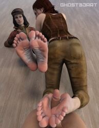 fallout fallout_4 piper_wright cait_(fallout) feet foot_fetish foot_focus footjob barefoot 2girls 2girls1boy 1boy penis reverse_footjob ass_up clothing clothed clothed_female_nude_male soles toes artist:ghost3dart wrinkled_feet wrinkled_soles wrinkly_soles wrinkly_feet ginger ginger_hair ginger_female brown_hair looking_at_viewer looking_back 3d 3d_(artwork) 3d_render daz_studio daz3d video_games video_game_character video_game video_game_franchise alternate_version_available alternate_version_at_source large_penis cock dick big_penis