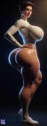 1girl 3d 3d_(artwork) 3d_render ai_assisted ai_generated anissa athletic_female back_view big_ass big_breasts big_butt brown_hair curvaceous curvy female hand_on_hip high_quality highres huge_ass invincible invincible_(tv_series) lewdstein light_skin mature_female muscular_female short_hair solo_female tall_female thick_thighs viltrumite voluptuous wide_hips