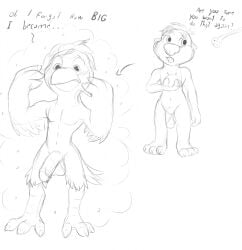 furry furry_only only_furry no-human no_human no_humans non-human non-human_only anthro anthro_only anthro_male male_anthro male male_only only_male furry_male male_furry solo solo_male male_solo furry_solo solo_furry solo_anthro anthro_solo 1boy arrow_(symbol) sketch uncolored daison_the_fox ollie_(swapped) pookoo javan_(species) bird avian avian_feet 3_toes tf transformation nut penis cock dick text dialogue english_text english_dialogue fur standing standing_up simple_background plain_background white_background sketch_lines navel holding holding_object nut_(fruit) hair beak blush blushing foreskin uncircumcised humanoid_penis humanoid_genitalia anthrofied no_male_nipples looking_at_penis looking_at_own_penis claws talons balls testicles frown plant skydance_animation jpeg digital_media_(artwork) swapped_(movie)