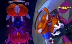 absurd_res anthro armwear ass badnik big_butt blue_body bulge canid canine carrying_another clothing cross-popping_vein elbow_gloves eulipotyphlan femboy flying footwear fox fur gloves group handwear hedgehog hi_res huge_butt legwear machine male mammal orange_body purple_liquid robot sega shoes sonic_(series) sonic_the_hedgehog sonic_the_hedgehog_(series) speech_bubble spinning_tails starstar000 tail tails tan_body tan_skin thigh_highs trio underwear weights wet wet_butt white_body white_fur