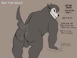 2026 4:3 all_fours anal_request anthro anus ass balls barazoku bodily_fluids book bubble_butt canid canine canis cheek_tuft dark_anus dialogue digital_drawing_(artwork) digital_media_(artwork) drooling english_text facial_tuft fangs fur genitals grey_body grey_fur hair hi_res looking_at_viewer male mammal muscular muscular_male musk musk_cloud musky_butt notched_ear notched_tail oral_request perineum presenting presenting_anus presenting_hindquarters ragnar_(ray_the_wolf) raised_tail ray_the_wolf requesting rimming_request saliva sex_request simple_background skulldog_(species) solo sweat sweaty_butt tail talking_to_viewer teasing teasing_viewer teeth text tuft verbal watermark wolf