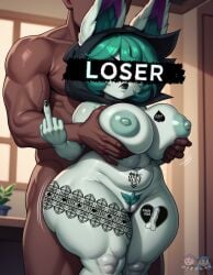 1girls ai ai_generated black_lipstick blacked curvy curvy_figure dizelxl goth goth_girl green_hair large_breasts league_of_legends league_of_legends:_wild_rift lips lipstick pale_skin queen_of_spades queen_of_spades_symbol queen_of_spades_tattoo raceplay raceplay_tattoo riot_games shortstack tattoo thick thick_thighs vex_(league_of_legends) voluptuous voluptuous_female yordle yordle_on_human