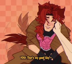 1boy gambit gambit_(marvel_rivals) malesub puppyplay solo_focus submissive_male