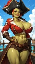 ai_art ai_generated big_breasts breasts dnd dungeons_and_dragons gigantic_breasts green_skin huge_boobs huge_breasts monster_girl orc orc_female orca_girl orced