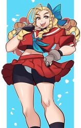1girls blonde-haired_female blonde_female blonde_hair blonde_hair_female blue_panties blue_underwear drill_hair female female_only karin_kanzuki long_hair missandydandy panties school_uniform schoolgirl shorts street_fighter street_fighter_alpha street_fighter_v underwear upskirt