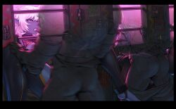 artist_request bondage dark_elf dark_skin elf elf_ears nipple_piercing nipple_rings spread_legs stall through_wall