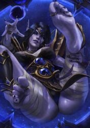 1girls ass_focus big_breasts blizzard_entertainment elf elf_ears elf_female elf_girl feet feet_focus female_only holding_legs looking_at_viewer monorirogue purple_body sexy_body sexy_pose thick_thighs thighs void_corruption_(warcraft) void_elf without_panties world_of_warcraft wow xal'atath