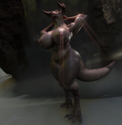 1girls 3d big_breasts deathclaw fallout goldenfoxythefox huge_breasts mommyclaw_(vulgarvictor) nude nude_female thick_thighs