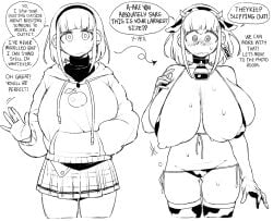 1girls ass big_breasts bikini breasts breasts_bigger_than_head breasts_squeezed_together clothed clothing cow_ears cow_girl cow_print cow_print_armwear cow_print_bikini cow_print_thighhighs dialogue dizzyspells embarrassed english_text fat_tits female huge_breasts hyper_breasts job milk practically_nude short_skirt skimpy skimpy_bikini skimpy_clothes skimpy_outfit smug smug_face thick thick_ass thick_thighs tiny_bikini tits_bigger_than_head wide_hips