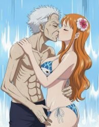age_difference ai_generated big_breasts bikini female male nami_(one_piece) not_real_art one_piece red_hair