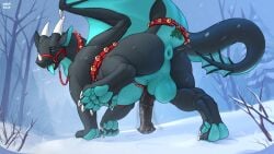 2026 5_toes all_fours anal_wink animal_genitalia animal_penis anus ass backsack balls bedroom_eyes bell bell_harness big_butt big_penis breath bridle claws cloud day digital_drawing_(artwork) digital_media_(artwork) dragon equine_genitalia equine_penis european_mythology evergreen_tree facial_horn feet feral flaccid flared_penis gag gagged genitals half-erect harness hi_res hindpaw horn jingle_bell jingle_bell_harness kripi looking_at_viewer looking_back looking_back_at_viewer male mistletoe mistletoe_on_tail motion_lines multicolored_body mythological_creature mythological_scalie mythology narrowed_eyes nose_horn onomatopoeia outside overcast panting pawpads paws penis perineum pine_tree plant presenting presenting_hindquarters presenting_penis puffy_anus raised_leg raised_paw raised_tail rear_view scalie seductive shaded sheath sky snow snowing solo sound_effects standing swinging_penis tail text toes tongue tongue_out tree western_dragon wing_claws wings winter xelereth