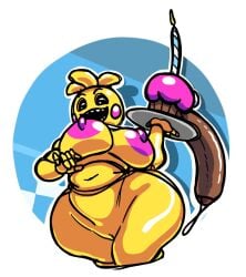2025 animatronic anthro areola avian beakless big_breasts big_penis bird bodily_fluids breasts chicken cupcake_(fnaf) digital_media_(artwork) duo english_description english_text five_nights_at_freddy's five_nights_at_freddy's_2 foreskin galliform genital_fluids genitals grin huge_cock machine male nipples nsfwoaf nude nude_female penis phasianid pink_nipples plate precum robot scottgames smile text thick_thighs toy_chica_(fnaf) vulva