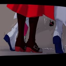 boots bottom_pov clothed clothed_sex clothes clothing cum cum_on_floor cumming dominant_female female female_focus female_only fucked fucked_from_behind implied_penetration implied_sex implied_sex_from_between_legs larger_female older_female ruby_rose rwby shoes shorter_female smaller_female splurk submissive_female taller_female trembling trembling_for_pleasure weiss_schnee younger_female yuri