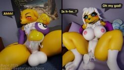 2026 3d_(artwork) absurd_res anthro bacn balls bandai_namco bed bedroom bedroom_sex big_breasts blender_(artwork) blender_cycles_(artwork) blush bodily_fluids breasts brother_(lore) brother_and_sister_(lore) canid canine comic cum cum_in_vagina cum_inside detailed_background dialogue digimon digimon_(species) digital_media_(artwork) disembodied_penis duo english_description english_text erection eyebrows female female_penetrated fingers fox furniture genital_fluids genitals hair hi_res huge_breasts incest_(lore) lying male male/female male_penetrating mammal nipples non-euclidean_sex nude on_bed open_mouth orgasm penetrable_sex_toy penetration penile penile_penetration penis portal_fleshlight portal_sex renamon renamon_(bacn) renny_(bacn) sex sex_toy sibling_(lore) sister_(lore) smile speech_bubble spread_legs spreading teeth text thinking_with_portals vaginal_penetration vulva white_body yellow_body