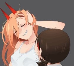 animated armpits bakushin_o_armpit_gif_(meme) chainsaw_man closed_eyes embarrassed khyleri kobeni_higashiyama licking_armpit long_hair power_(chainsaw_man) short_hair simple_background smile smug teeth