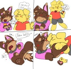 absurd_res anonymous_artist anthro barking belly clothed clothed/nude clothed_anthro clothed_sex clothing collar comic cunnilingus dialogue duo english_text female genitals hi_res licking male male/female nude oral partially_clothed pawpads paws sex shock_collar slightly_chubby spread_legs spreading submissive tail text tongue vaginal_penetration vulva