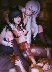 1girls 2futas anus areolae aroma_sensei autofacial balls balls_under_clothes blake_belladonna breast_grab breasts canon_couple cum cum_drip cum_in_ass cum_inside cum_on_face cum_on_own_face cum_on_self cumshot cumshot_into_mouth cumshot_into_own_mouth ejaculation erect_nipples erection erection_under_clothes erection_under_skirt facial female female_on_futa futa_on_futa futa_sans_balls futa_sans_pussy futa_with_female futanari handjob hands-free handsfree_ejaculation higher_resolution_available intersex nipples no_bra panties penis penis_out penis_under_clothes penis_under_skirt rwby sex skirt skirt_lift small_breasts spread_legs testicles topless weiss_schnee wide_hips yang_xiao_long