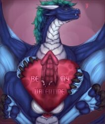 anus balls dragon european_mythology feral genitals hair heart_symbol hi_res holidays kristinagoose_(artist) male mythological_creature mythological_scalie mythology nixiris_(nixiris) pawpads paws penis scalie solo valentine's_day valentine's_day_card western_dragon
