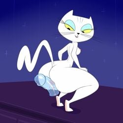 2017 anthro anus ass breasts buttjob cartoon_network disembodied_penis feline female foster's_home_for_imaginary_friends fur furry half-closed_eyes lonbluewolf looking_back looking_down male mammal nipples open_mouth outercourse penis pussy solo tongue white_cat_(fhfif) white_fur yellow_eyes