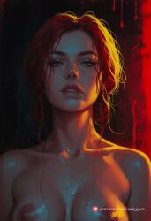 ai_generated dramatic_lighting naked nude portrait red_hair the_witcher_(series) the_witcher_3:_wild_hunt triss_merigold