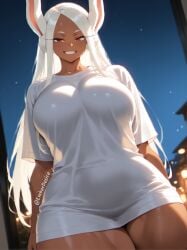 absurd_res ai_generated baggy_clothing big_ass big_breasts emberdesire hi_res high_quality high_resolution highres mirko miruko rumi_usagiyama seductive_look voluptuous voluptuous_female watermark white_shirt