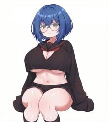 big_breasts blue_hair breasts censored female female_only sexy sunglasses tagme underboob white_background