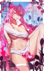 1girls big_breasts braid breasts cleavage constellation constellation_hair_ornament dragon_girl dragon_horns dragon_tail envelope female hair_between_eyes heart highres horns indie_virtual_youtuber kirai_illust large_breasts long_hair looking_at_viewer multiple_horns navel pink_eyes pink_hair spread_legs starry_hair tail thighs underboob vienna_(vtuber) virtual_youtuber vtuber