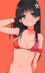 1girls 2d 2d_(artwork) 2d_artwork almost_naked almost_nude arm_behind_back arm_behind_head armpit armpit_crease armpit_peek armpits bare_armpits bare_arms bare_belly bare_chest bare_hands bare_midriff bare_navel bare_shoulders bare_skin belly belly_button bikini bikini_only bikini_top black-haired_female black_hair blue-eyed_female blue_eyes breasts breasts_apart collarbone digital digital_art digital_drawing digital_drawing_(artwork) digital_media digital_media_(artwork) drawing elbows exposed_armpits exposed_arms exposed_belly exposed_chest exposed_midriff exposed_navel exposed_shoulders exposed_skin female female_focus female_only flower flower_hair_ornament flower_in_hair flower_on_head grin grinning grinning_at_viewer hair_ornament hairless_armpits halterneck hand_behind_back hand_behind_head head_tilt high_resolution high_school_student highres inframammary_fold lean_figure long_hair looking_at_viewer midriff mostly_nude musaki_(msaki666) naked naked_female naked_woman narrow_waist navel nearly_nude nude nude_female nudity orange_background parted_lips petite petite_body petite_breasts petite_female petite_girl petite_tits posing posing_for_the_viewer posing_naked posing_nude practically_nude red_bikini red_bikini_top red_swimsuit red_swimwear saten_ruiko school_girl schoolgirl shaved_armpits shoulders simple_background slender_body slender_waist slim_female slim_waist small_breast small_breasts smile smiley_face smiling smiling_at_viewer solo standing string_bikini swimsuit swimwear teen_girl teenage_female teenage_girl teenager tilted_head tiny_breasts to_aru_kagaku_no_railgun upper_body young_female young_woman