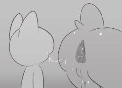 ambiguous_gender anal animated anthro anus anus_kiss ass ass_up backsack balls big_anus big_butt bodily_fluids bouncing_balls domestic_cat duo felid feline felis genitals glistening glistening_body greyscale hi_res iamapoliceman lagomorph leporid male male/ambiguous mammal monochrome nude open_mouth oral perineum rabbit rimjob rimming rimming_male saliva saliva_on_anus saliva_string scut_tail sex short_tail simple_background tail tongue
