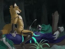 absurd_res accipitriform anal anal_orgasm anal_sex anthro anthro_on_anthro anthro_penetrated anthro_penetrating anthro_penetrating_anthro anthro_penetrating_male anus arms_tied ass avian beak bird black_genitals black_penis blue_body blue_eyes blue_feathers bodily_fluids bondage bound canid canine closed_eyes cowgirl_position cum cum_in_ass cum_in_mouth cum_inside cum_on_body cum_on_chest cum_on_face cum_on_own_face cum_on_self cum_string cum_while_penetrated cumshot cybernetic_arm cybernetic_leg cybernetic_limb cybernetics cyborg digital_media_(artwork) dominant duo ejaculation enjoying erection feathers forest fox from_front_position fur genital_fluids genitals glowing glowing_markings green_body green_feathers hands-free hi_res humanoid_genitalia humanoid_penis log looking_pleasured lying machine male male/male male_anthro male_on_anthro male_on_bottom male_on_top male_penetrated male_penetrating male_penetrating_anthro male_penetrating_male mammal markings nature nature_background night nude on_back on_bottom on_top open_mouth orange_body orgasm outside penetration penile penile_penetration penis penis_in_ass plant prosthetic prosthetic_limb purple_body purple_eyes purple_genitals purple_penis robot sex smile submissive submissive_male tail tail_feathers tan_body tongue tongue_out tree white_body wood