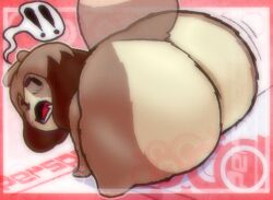 !! 1boy animal_crossing anthro ass bending_forward brown_fur brown_hair canine canine_humanoid digby_(animal_crossing) furry hips large_ass looking_back male male_focus male_only nintendo nude nude_male open_mouth shortstack thecosmicfool thick_thighs thighs wide_hips