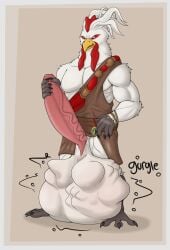 anthro avian balls big_balls big_muscles big_penis bird black_claws chicken claws clothed clothing cock_vore digestion digestion_noises feathers galliform genitals hi_res huge_balls huge_cock humanoid_genitalia humanoid_penis male muscular muscular_anthro muscular_arms muscular_male orange_eyes partially_clothed pecs penile penis phasianid project_windless rekon_(project_windless) rokie38 solo vein veiny_penis vore white_body white_feathers