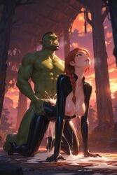 ai_generated anna_(frozen) cum cum_drip cum_inside cum_on_body cum_on_breasts disney disney_princess frozen_(film) frozen_2 latex latex_suit orc orc_male vaginal_penetration vaginal_sex