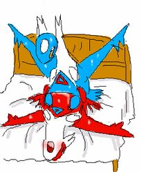 1boy 1girls bed blush closed_eyes dragon female furry incest interspecies latias latios legendary_pokemon male nintendo nude open_mouth pasaran pokemon pokemon_(species) pokemon_rse scalie sex straight sweat video_games wings yellow_eyes