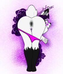 1girls :o anus anus_focus ass ass_focus back_view big_ass black_anus blush blush_lines blushing_at_viewer exposed_breasts exposed_nipples exposed_pussy fluffy_tail fox fox_ears fox_girl fox_tail furry furry_female looking_at_viewer naked naked_female nipples nude nude_female panties_down panties_removed pink_background pink_panties pink_pussy purple_eyes purple_hair pussy short_hair simple_coloring simple_drawing surprised surprised_expression taking_clothes_off taking_off_panties white_fur zornu_the_fox_(artist) zornu_thompson