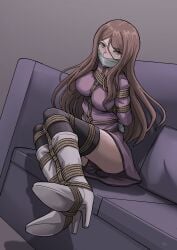1girls absurd_res absurdres alternate_version_available angry angry_expression angry_face arms_behind_back ass big_breasts black_thighhighs blush bondage bondage_mittens boots bound bound_ankles bound_arms bound_legs breasts brown_eyes brown_hair couch crotch_rope dark_room dress female female_focus female_only femsub fully_clothed gag gagged grafhou heel_boots heels helpless hi_res high_heel_boots high_resolution highres indoors kidnapped large_breasts light-skinned_female long_hair looking_at_viewer mugino_shizuri nervous nervous_expression nervous_face nervous_sweat on_couch purple_dress restrained restrained_arms restrained_legs rope rope_bondage rope_harness sitting sofa solo solo_focus sweat sweating tape tape_bondage tape_gag taped_hands taped_mouth thighhighs thighs to_aru_kagaku_no_railgun to_aru_majutsu_no_index white_boots worried worried_expression wrapped_hands