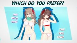 2girls 3d belly belly_button big_breasts blue_eyes bra breasts cat_ears cat_girl cat_tail catgirl evil_neuro female female_focus female_only fit fit_female gerwazy indie_virtual_youtuber koikatsu neuro-sama panties red_eyes ribbon small_breasts sports_bra streamer tagme underwear underwear_only virtual_youtuber vtuber