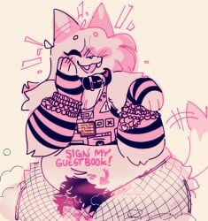 anthro anthro_only bottomless canine chubby collar fishnets hairy happy nier_(pinkshinyhorns) pinkshinyhorns pubic_hair smile smiley_face tail trans_woman trans_woman_(lore) transfem watermark writing_on_belly writing_on_body