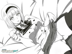 anna_nishikinomiya bed black_and_white clothing cyberunique female laying_down looking_at_viewer panties shimoneta_to_iu_gainen_ga_sonzai_shinai_taikutsu_na_sekai skirt skirt_lift solo