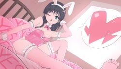 1girls 2d 2d_(artwork) 2d_artwork alternate_breast_size arm_behind_head arm_support average_breasts bare_armpits bare_arms bare_calves bare_chest bare_hands bare_hips bare_knees bare_legs bare_shoulders bare_skin bare_soles bare_thighs bare_toes barefoot bed belly belly_button black-haired_female black_hair blue-eyed_female blue_eyes bowtie breasts bunny_ears bunnygirl bunnygirl_outfit bunnysuit cleavage collar collarbone digital digital_art digital_drawing digital_drawing_(artwork) digital_media digital_media_(artwork) drawing elbows exposed_armpits exposed_arms exposed_chest exposed_hips exposed_legs exposed_shoulders exposed_skin exposed_thighs exposed_toes eye_closed eyebrows_visible_through_hair feet female female_focus female_only flower flower_hair_ornament flower_in_hair flower_on_head full_body hair_ornament hand_behind_head high_resolution high_school_student highres indoor indoors inframammary_fold knee_up lean_figure legs leotard long_hair looking_at_viewer looking_down looking_down_at_viewer medium_breasts midriff musaki_(msaki666) narrow_waist navel one_eye_closed one_eye_open pink_bowtie pink_bunnysuit pink_leotard pink_topwear posing posing_for_the_viewer saten_ruiko school_girl schoolgirl shoulders sitting sitting_on_ass sitting_on_bed slender_body slender_waist slim_female slim_waist soles solo teen_girl teenage_female teenage_girl teenager thighs to_aru_kagaku_no_railgun toes topwear white_bunny_ears white_collar white_hairband white_wrist_cuffs window wink winking winking_at_viewer winking_eye wrist_cuffs yes_pillow young_female young_woman