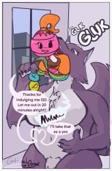 animate_inanimate anthro candy canid canine canis dessert dialogue duo english_text female food food_creature gd_(globaldonut34) globaldonut34 gynomorph hi_res intersex living_candy mammal oral_vore safe_vore swallowing text vore willing_pred willing_prey wolf