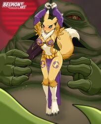 alien belmont digimon drool drooling fluffy_tail fox hutt jabba_the_hutt long_tongue renamon slave slave_girl slave_leia_(cosplay) slave_outfit star_wars yellow_fur