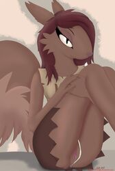 1girls 2017 anthro brown_fur cheek_tuft chest_tuft clothed clothing devils-brandy digital_media_(artwork) eyelashes female female_only fluffy fluffy_tail fur hair half-closed_eyes hi_res looking_at_viewer mammal panties pussy pussy_juice red_hair rodent smile solo squirrel squirrel_girl_(svtfoe) star_vs_the_forces_of_evil tuft underwear