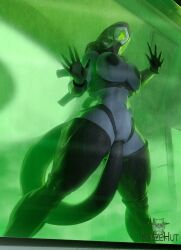 3d 3d_(artwork) against_glass alien alien_(franchise) alien_girl arousal autopenetration big_breasts big_thighs glass green_tongue katzehut self_penetration tail tail_in_own_pussy tail_in_pussy tail_penetrating tail_play tail_sex tongue_out touching_tongue xenomorph