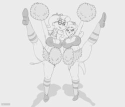 absurd_res anthro breasts camp_lazlo cartoon_network cheerleader clothed clothing duo female giraffe hi_res mammal monochrome nina_neckerly patsy_smiles pom_poms pussy raised_leg schwoo